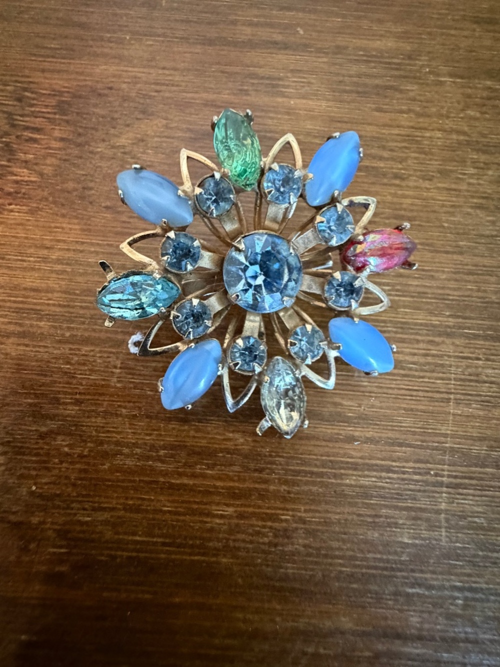 Stunning Vintage Multi Color Stones and Rhinestones Pin MCM